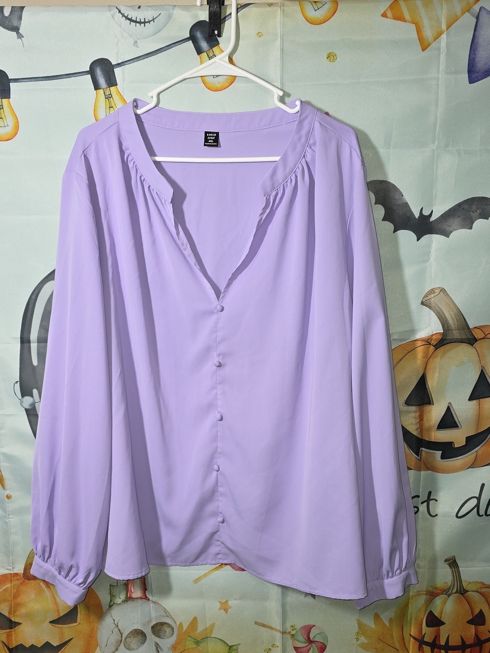 Business Top Shein Lilac Fake Button-Front Women's Blouse 4XL (W407)